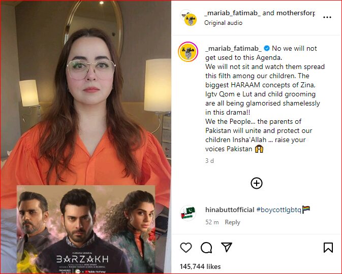 Maria B voiced her opinion on Barzakh through her Instagram handle
